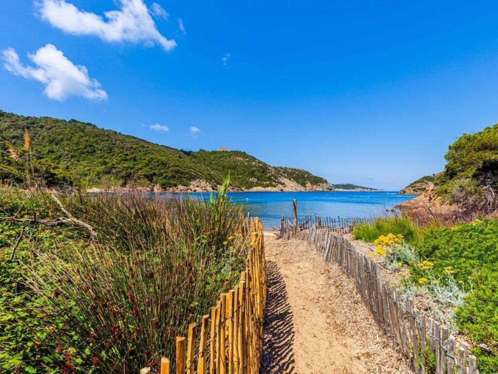 Rocky southern coastline at Plage du Sud on Port-Cros
