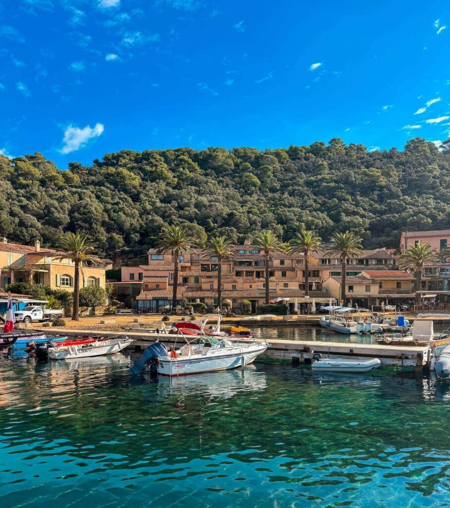 Passenger ferry arriving at Port-Cros in the morning
