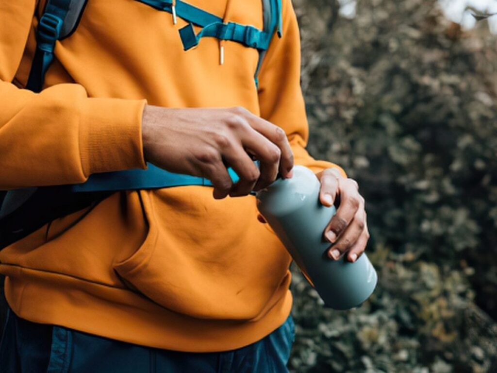 Hiker carrying water on a trail in Port-Cros National Park