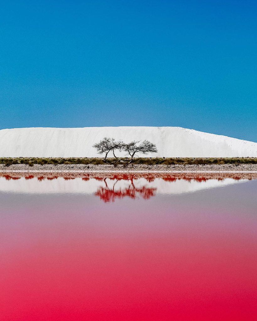 Salt ponds and harvested salt at Salins d'Aigues-Mortes in France