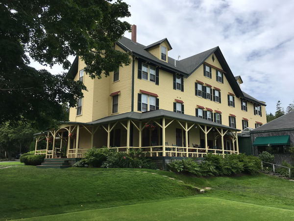 The Claremont Hotel in Southwest Harbor, Maine, featuring its elegant coastal architecture and scenic waterfront setting