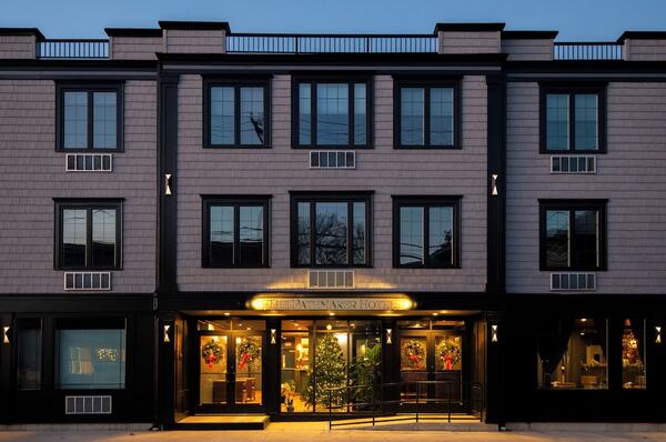 The Pathmaker Hotel in Bar Harbor, Maine, featuring its stylish exterior and welcoming accommodations for travelers.