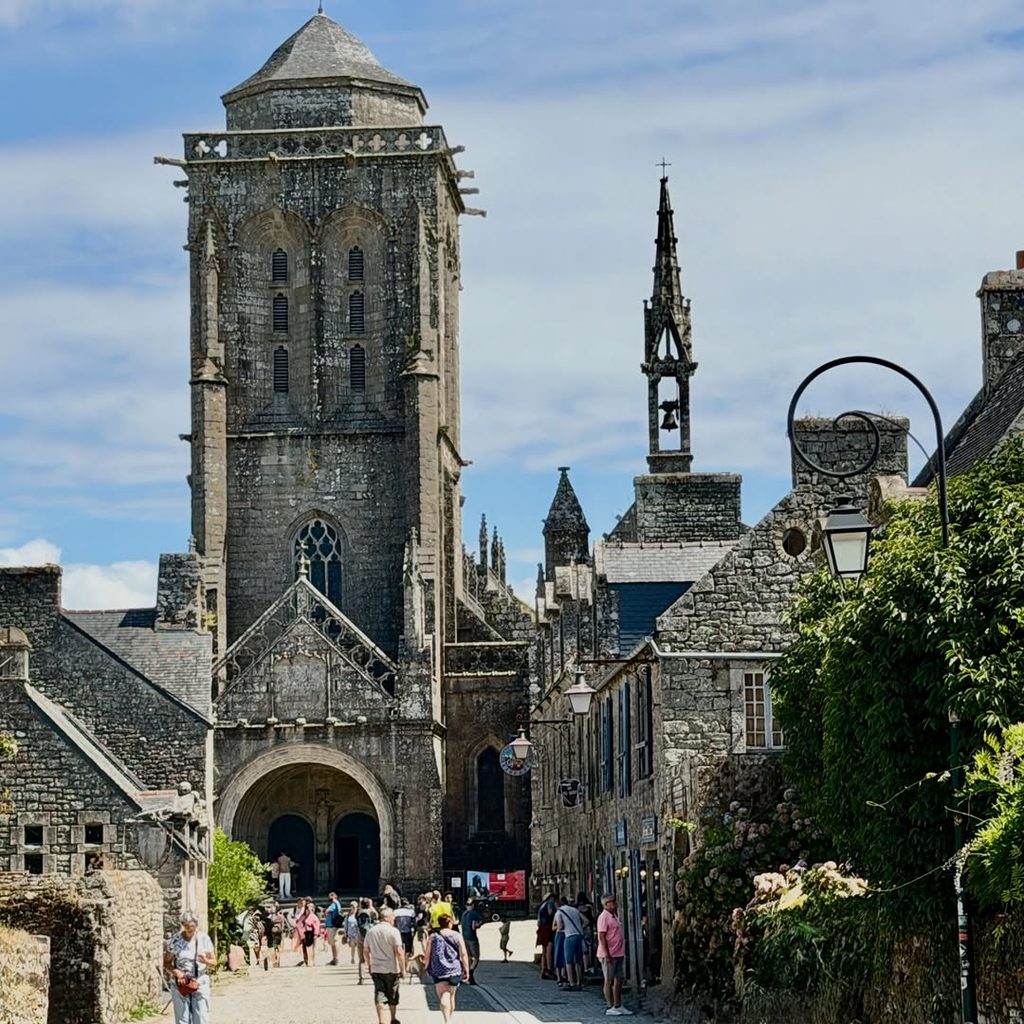 Quiet evening street in the historic centre of Locronan