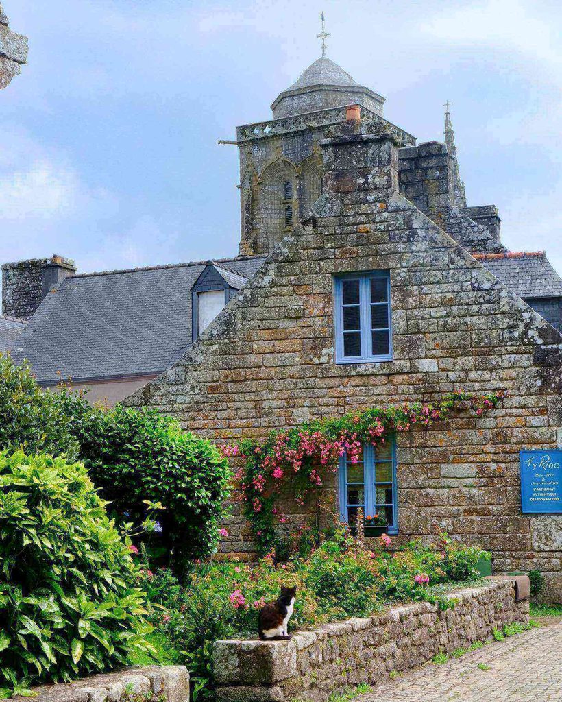 Historic granite houses and stone streets in Locronan, Brittany