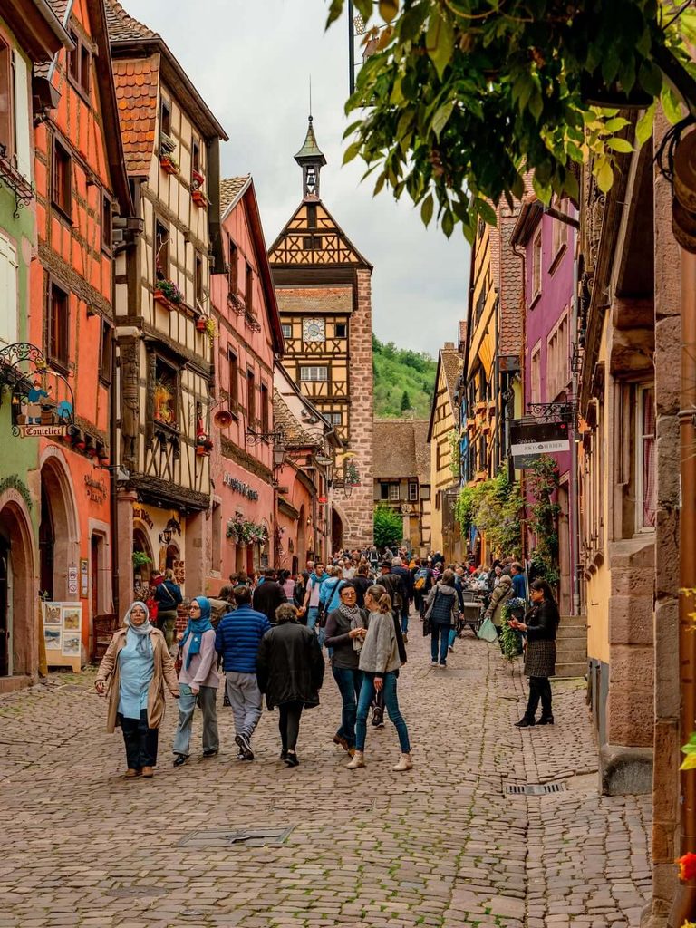 Historic centre of Riquewihr in the evening