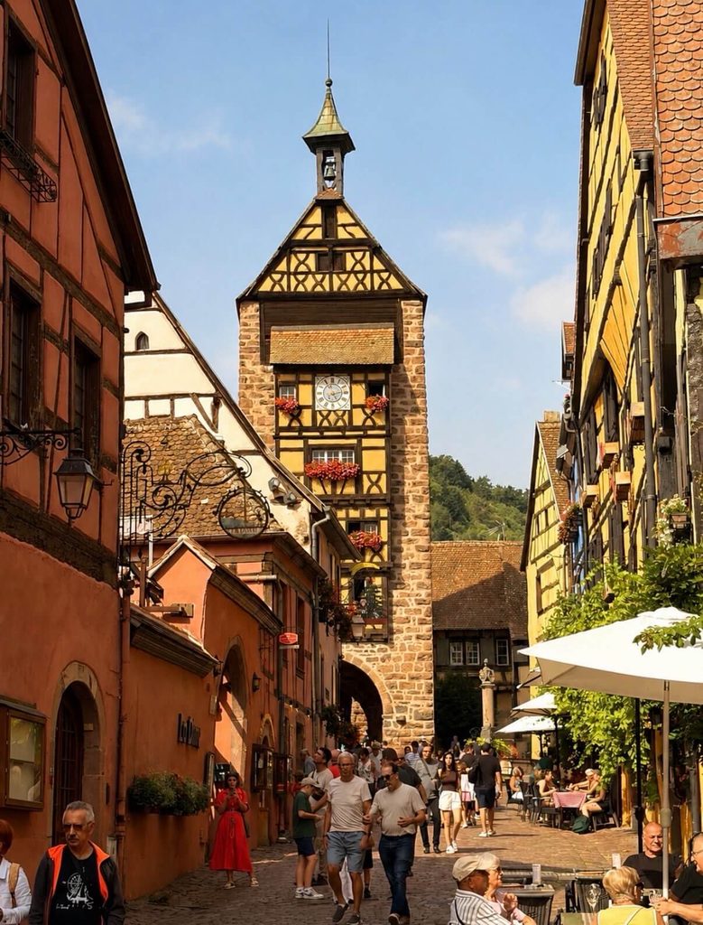 Summer afternoon on Rue du Général de Gaulle in Riquewihr