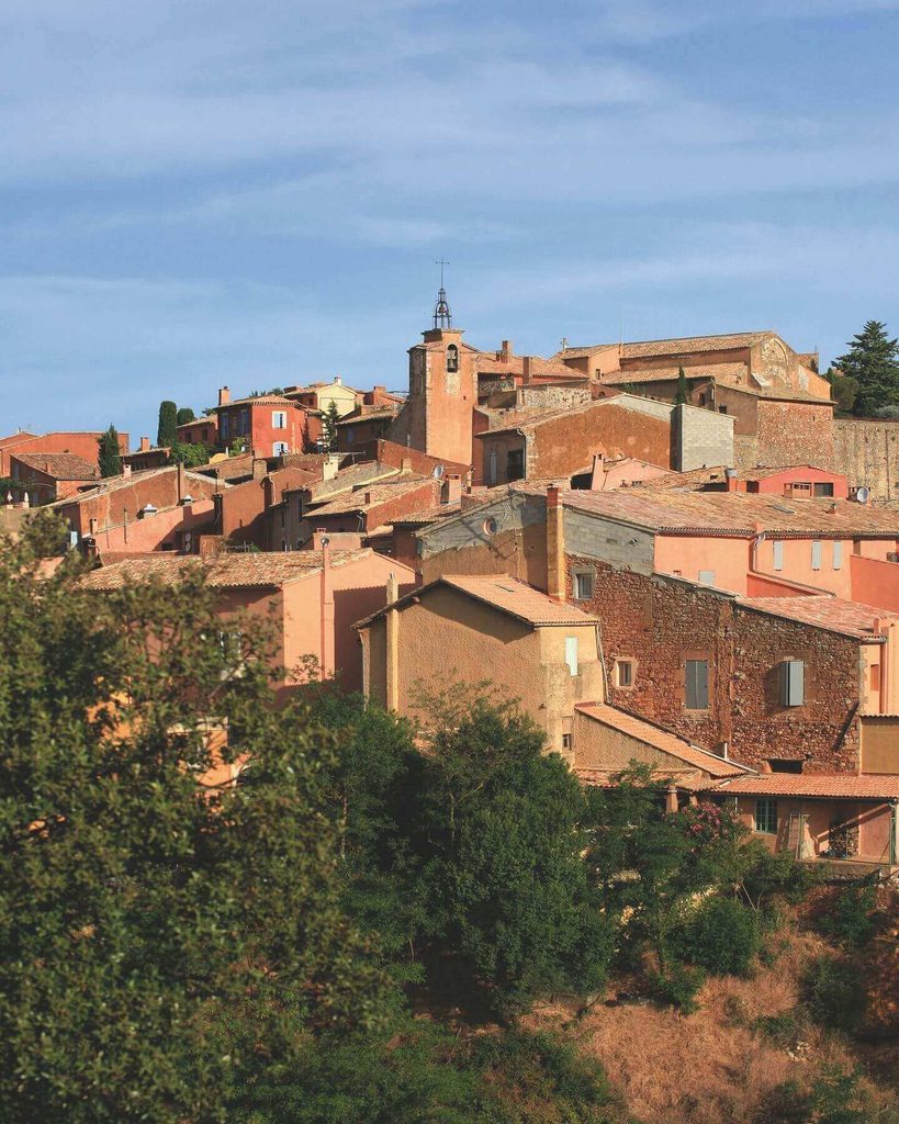 View across Roussillon rooftops towards the Luberon countryside