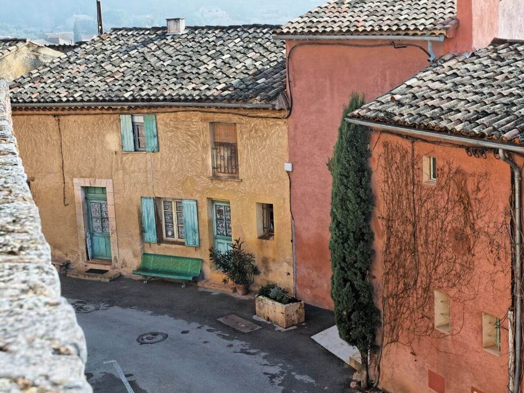 Quiet Roussillon village streets during winter