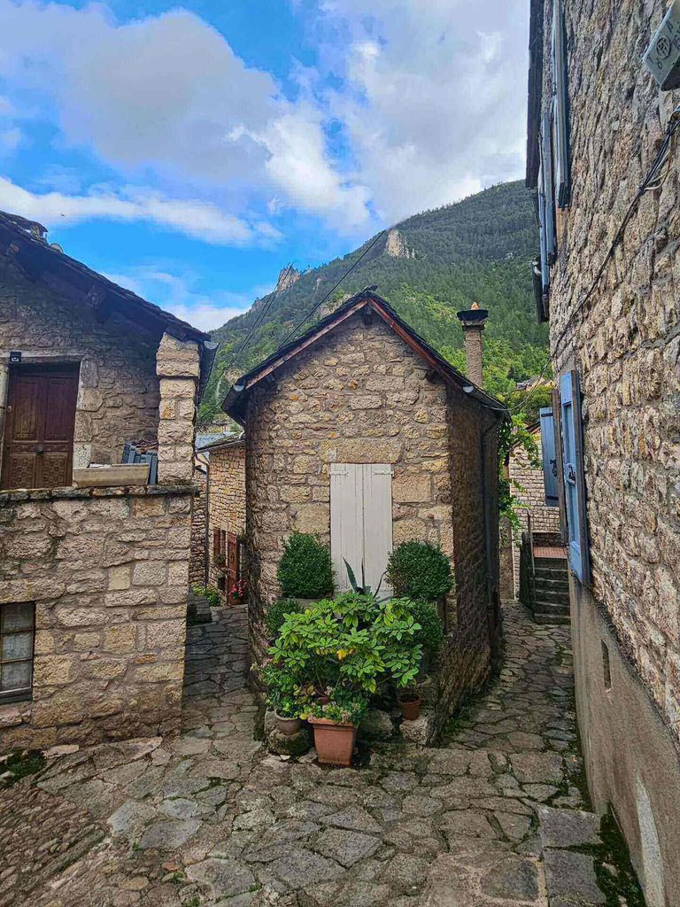 Medieval stone streets and houses in Sainte-Enimie, France