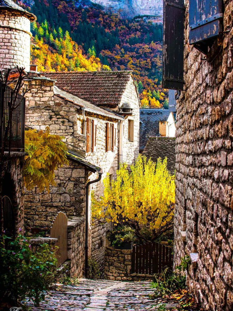 Sainte-Enimie village in the evening with its medieval stone houses