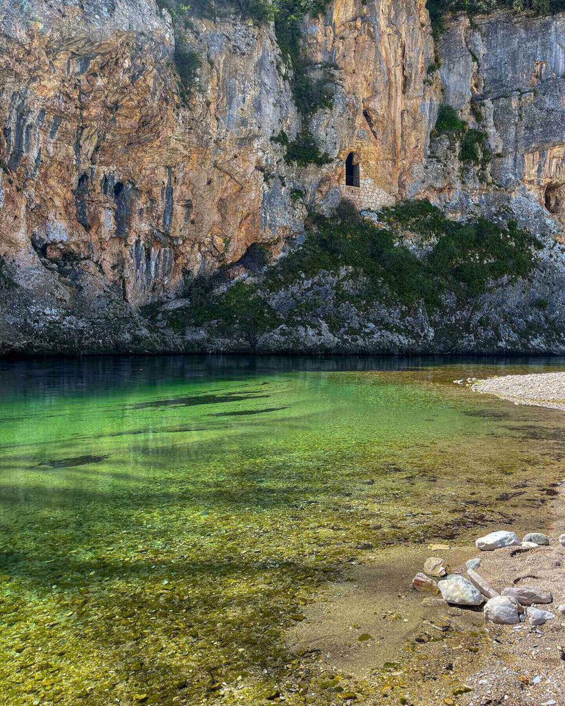 Tarn River beside Sainte-Enimie surrounded by limestone cliffs