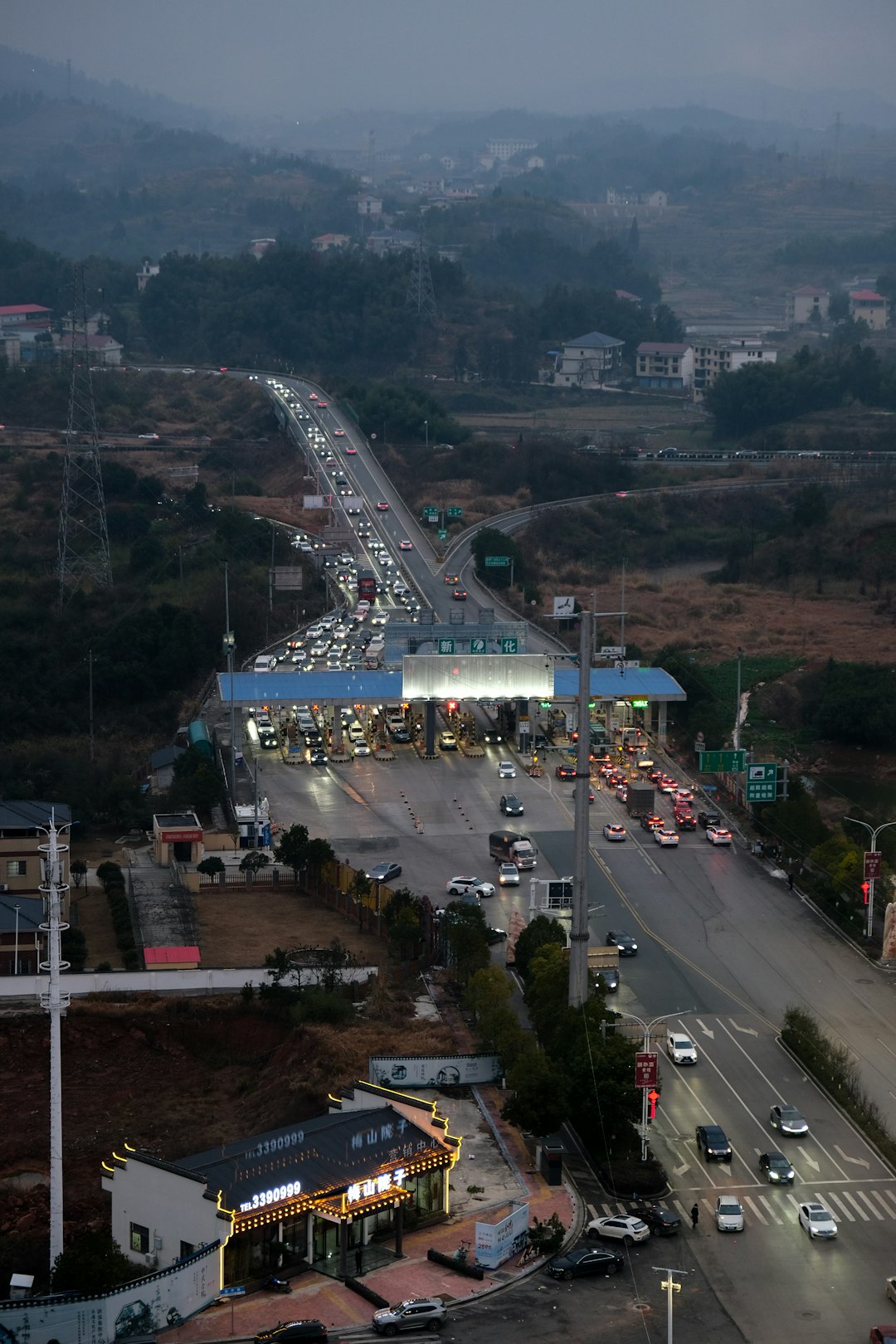 Traffic jam at a toll booth on a highway